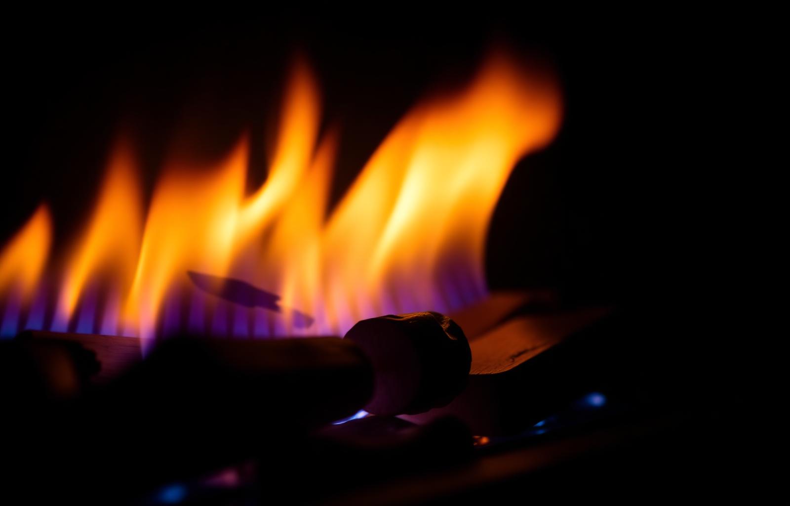 Close-up of a healthy gas fireplace flame