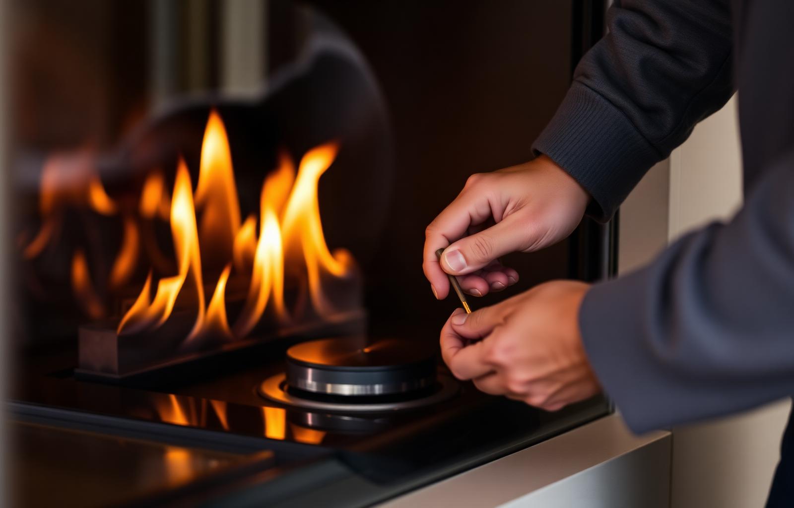 Coast 2 Coast technician servicing a gas fireplace burner